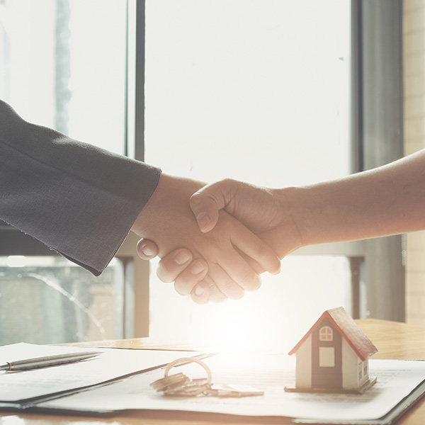 buyer of property shaking hands with conveyancer