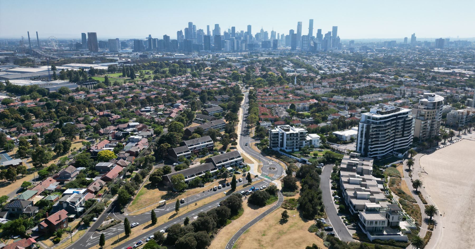 view of melbourne CBD from port melbourne